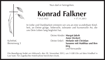 Traueranzeige von Konrad Falkner von Pegnitz-Zeitung